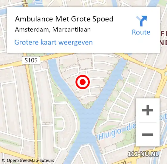 Locatie op kaart van de 112 melding: Ambulance Met Grote Spoed Naar Amsterdam, Marcantilaan op 9 april 2025 02:06