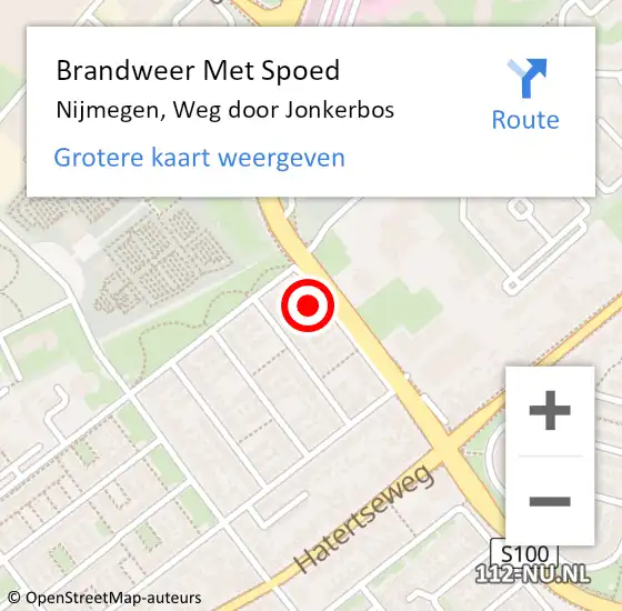 Locatie op kaart van de 112 melding: Brandweer Met Spoed Naar Nijmegen, Weg door Jonkerbos op 9 april 2025 02:33