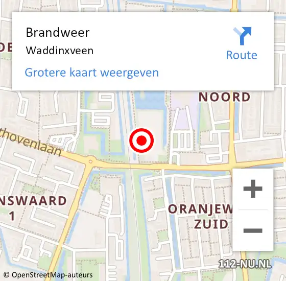Locatie op kaart van de 112 melding: Brandweer Waddinxveen op 9 april 2025 06:35