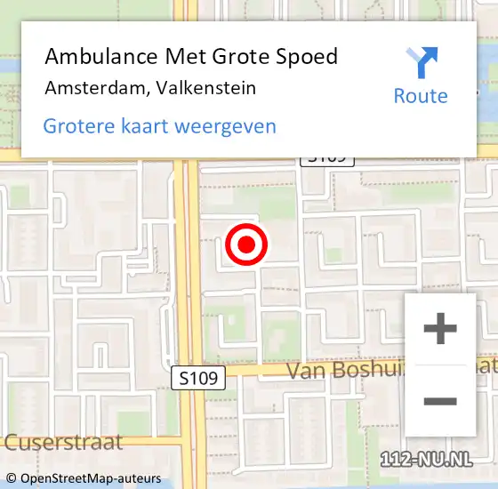 Locatie op kaart van de 112 melding: Ambulance Met Grote Spoed Naar Amsterdam, Valkenstein op 9 april 2025 08:16