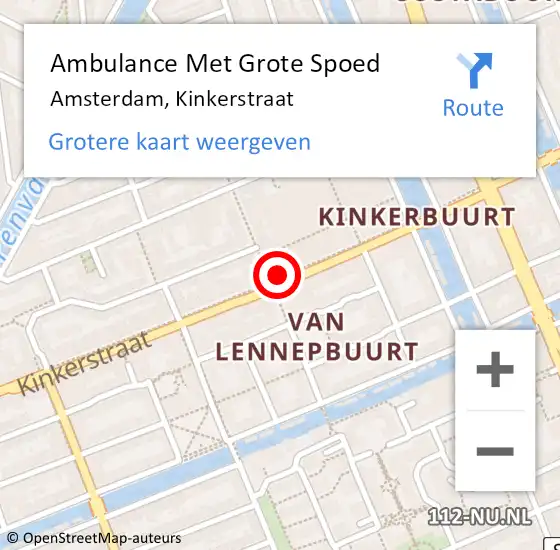 Locatie op kaart van de 112 melding: Ambulance Met Grote Spoed Naar Amsterdam, Kinkerstraat op 9 april 2025 08:28