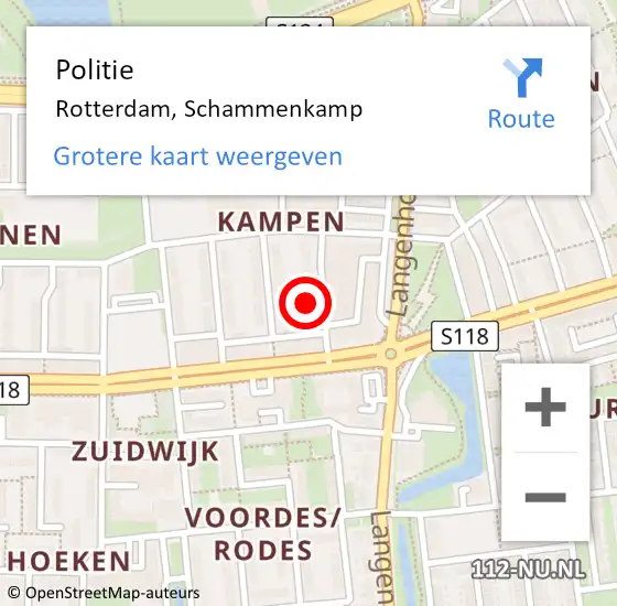 Locatie op kaart van de 112 melding: Politie Rotterdam, Schammenkamp op 9 april 2025 09:43
