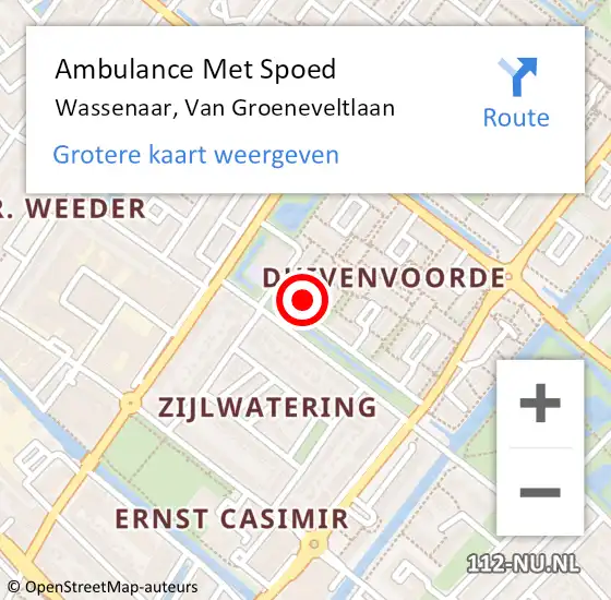 Locatie op kaart van de 112 melding: Ambulance Met Spoed Naar Wassenaar, Van Groeneveltlaan op 9 april 2025 09:47