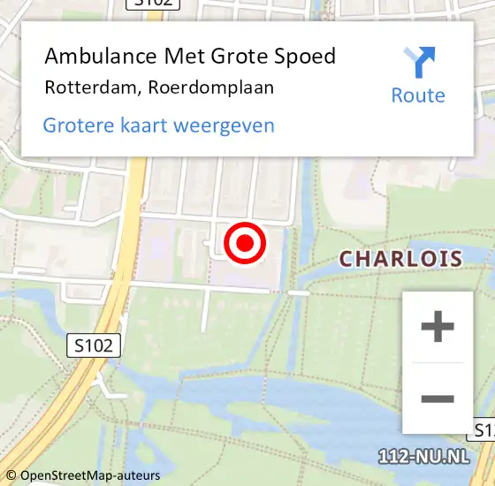 Locatie op kaart van de 112 melding: Ambulance Met Grote Spoed Naar Rotterdam, Roerdomplaan op 9 april 2025 09:59