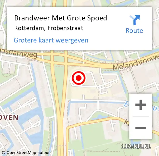Locatie op kaart van de 112 melding: Brandweer Met Grote Spoed Naar Rotterdam, Frobenstraat op 9 april 2025 10:22