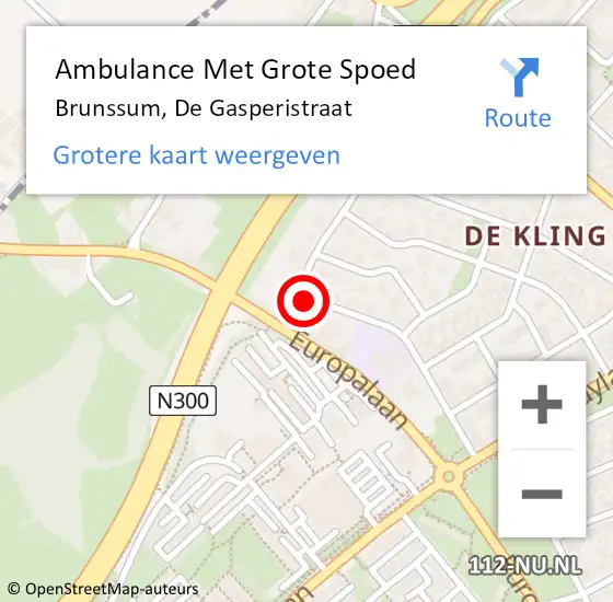 Locatie op kaart van de 112 melding: Ambulance Met Grote Spoed Naar Brunssum, De Gasperistraat op 12 november 2014 19:43