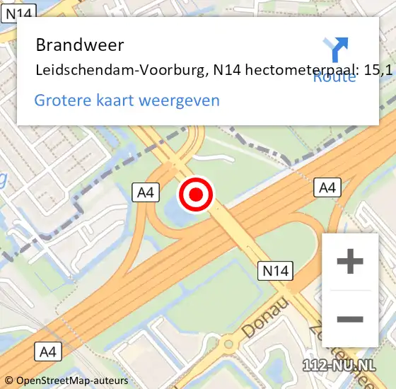 Locatie op kaart van de 112 melding: Brandweer Leidschendam-Voorburg, N14 hectometerpaal: 15,1 op 9 april 2025 13:53