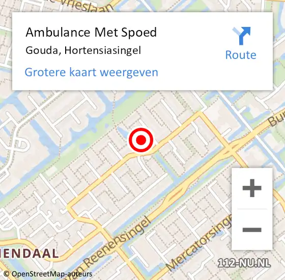 Locatie op kaart van de 112 melding: Ambulance Met Spoed Naar Gouda, Hortensiasingel op 9 april 2025 14:05