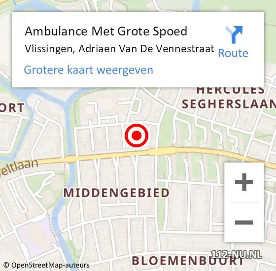 Locatie op kaart van de 112 melding: Ambulance Met Grote Spoed Naar Vlissingen, Adriaen Van De Vennestraat op 12 november 2014 19:55