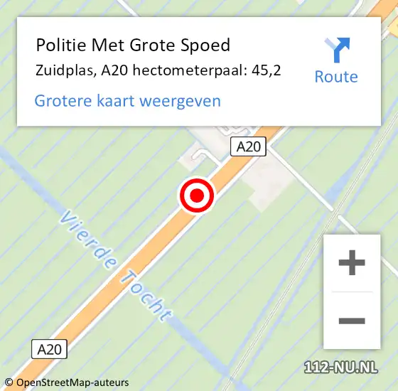 Locatie op kaart van de 112 melding: Politie Met Grote Spoed Naar Zuidplas, A20 hectometerpaal: 45,2 op 9 april 2025 15:26