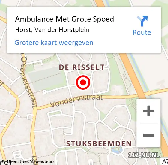 Locatie op kaart van de 112 melding: Ambulance Met Grote Spoed Naar Horst, Van der Horstplein op 12 november 2014 20:12