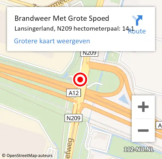 Locatie op kaart van de 112 melding: Brandweer Met Grote Spoed Naar Lansingerland, N209 hectometerpaal: 14,1 op 9 april 2025 16:12