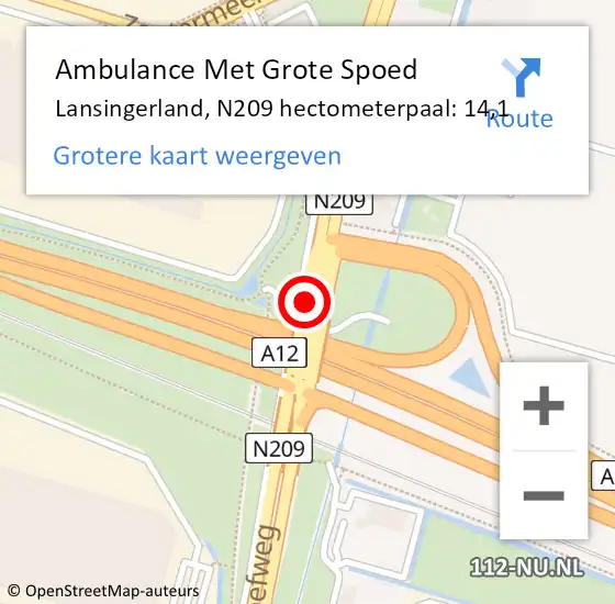 Locatie op kaart van de 112 melding: Ambulance Met Grote Spoed Naar Lansingerland, N209 hectometerpaal: 14,1 op 9 april 2025 16:13