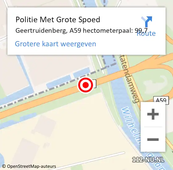 Locatie op kaart van de 112 melding: Politie Met Grote Spoed Naar Geertruidenberg, A59 hectometerpaal: 99,7 op 9 april 2025 16:13