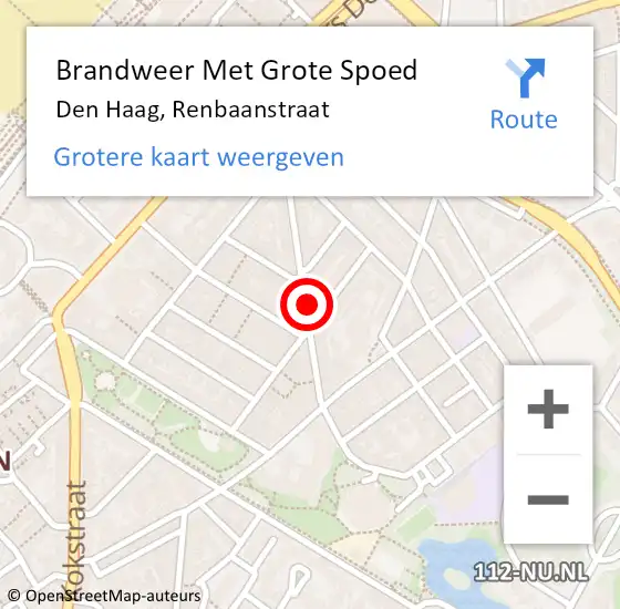 Locatie op kaart van de 112 melding: Brandweer Met Grote Spoed Naar Den Haag, Renbaanstraat op 9 april 2025 18:24