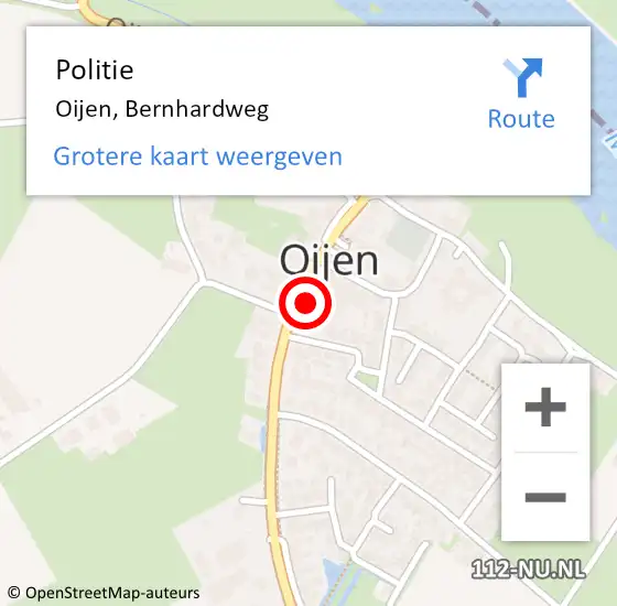 Locatie op kaart van de 112 melding: Politie Oijen, Bernhardweg op 9 april 2025 20:35