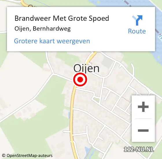 Locatie op kaart van de 112 melding: Brandweer Met Grote Spoed Naar Oijen, Bernhardweg op 9 april 2025 20:35