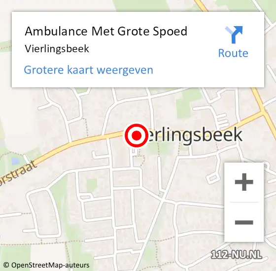 Locatie op kaart van de 112 melding: Ambulance Met Grote Spoed Naar Vierlingsbeek op 9 april 2025 21:13
