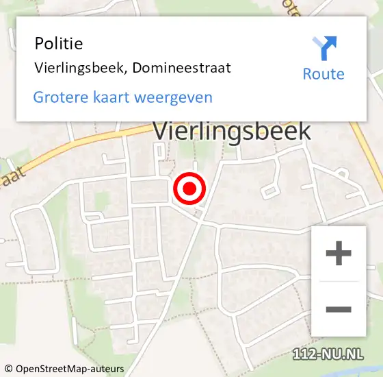 Locatie op kaart van de 112 melding: Politie Vierlingsbeek, Domineestraat op 9 april 2025 21:43