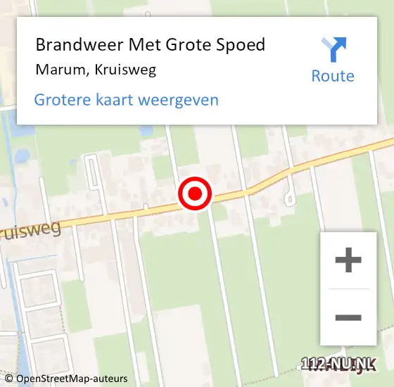 Locatie op kaart van de 112 melding: Brandweer Met Grote Spoed Naar Marum, Kruisweg op 12 november 2014 21:22