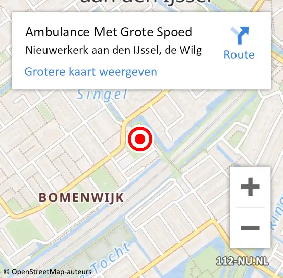 Locatie op kaart van de 112 melding: Ambulance Met Grote Spoed Naar Nieuwerkerk aan den IJssel, de Wilg op 9 april 2025 22:59