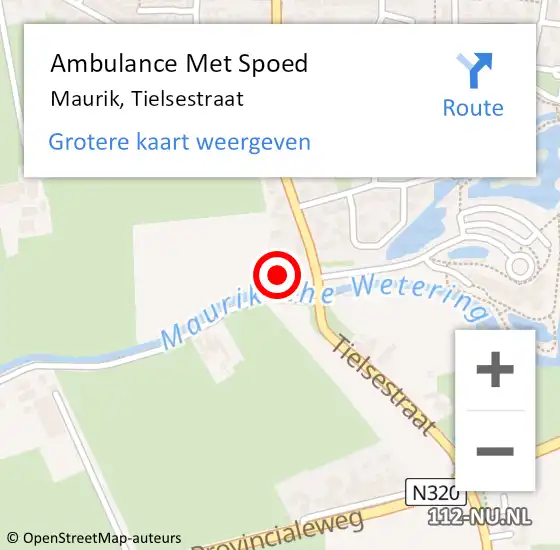 Locatie op kaart van de 112 melding: Ambulance Met Spoed Naar Maurik, Tielsestraat op 12 november 2014 21:41