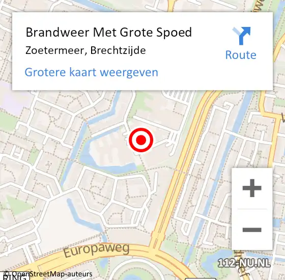 Locatie op kaart van de 112 melding: Brandweer Met Grote Spoed Naar Zoetermeer, Brechtzijde op 10 april 2025 09:09