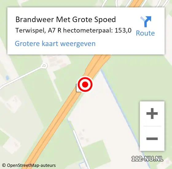 Locatie op kaart van de 112 melding: Brandweer Met Grote Spoed Naar Terwispel, A7 R hectometerpaal: 153,0 op 12 november 2014 22:29