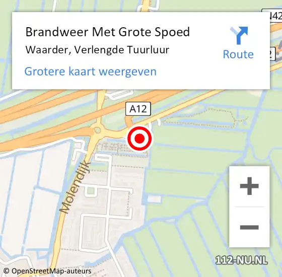 Locatie op kaart van de 112 melding: Brandweer Met Grote Spoed Naar Waarder, Verlengde Tuurluur op 10 april 2025 13:48