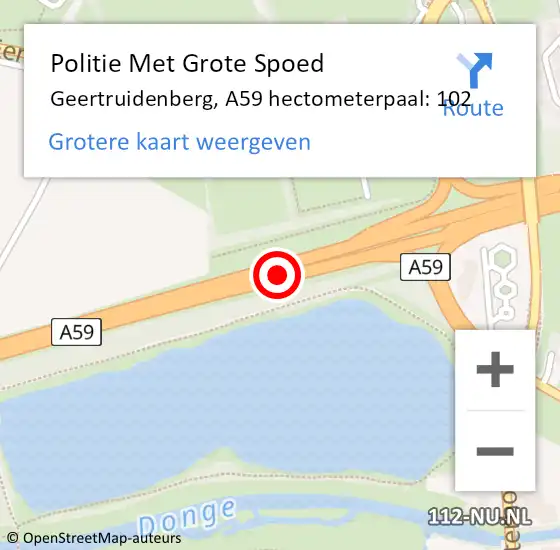 Locatie op kaart van de 112 melding: Politie Met Grote Spoed Naar Geertruidenberg, A59 hectometerpaal: 102 op 10 april 2025 14:17