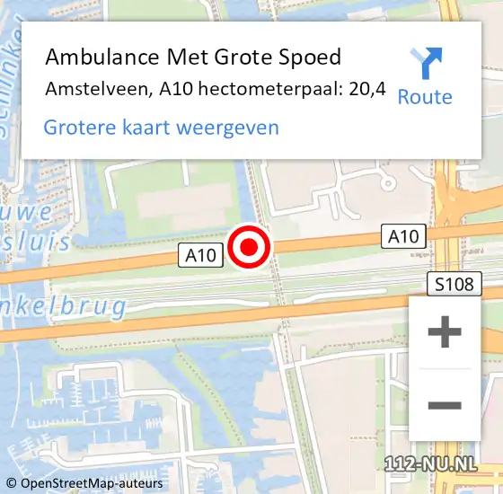 Locatie op kaart van de 112 melding: Ambulance Met Grote Spoed Naar Amstelveen, A10 hectometerpaal: 20,4 op 10 april 2025 15:13