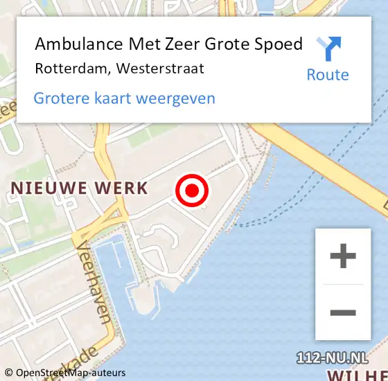 Locatie op kaart van de 112 melding: Ambulance Met Zeer Grote Spoed Naar Rotterdam, Westerstraat op 10 april 2025 15:30