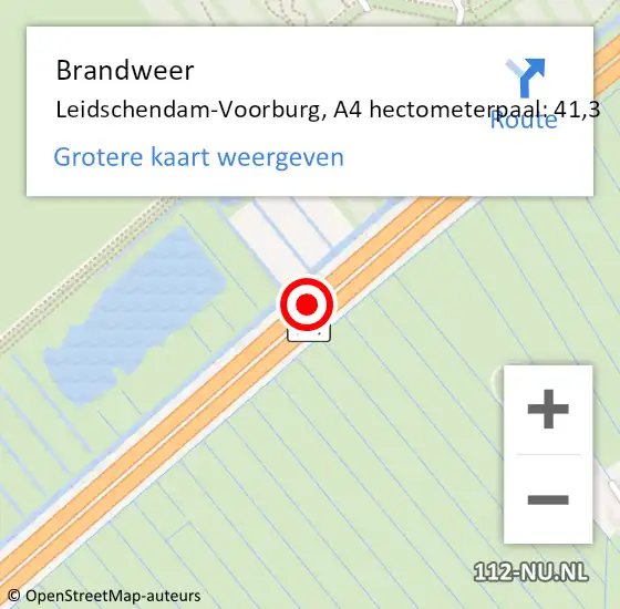 Locatie op kaart van de 112 melding: Brandweer Leidschendam-Voorburg, A4 hectometerpaal: 41,3 op 10 april 2025 15:52