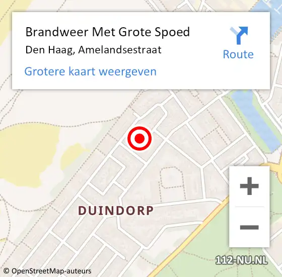 Locatie op kaart van de 112 melding: Brandweer Met Grote Spoed Naar Den Haag, Amelandsestraat op 10 april 2025 15:53