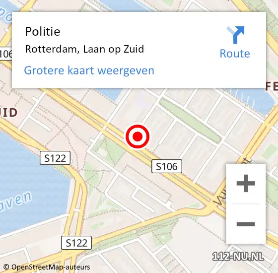 Locatie op kaart van de 112 melding: Politie Rotterdam, Laan op Zuid op 10 april 2025 16:06