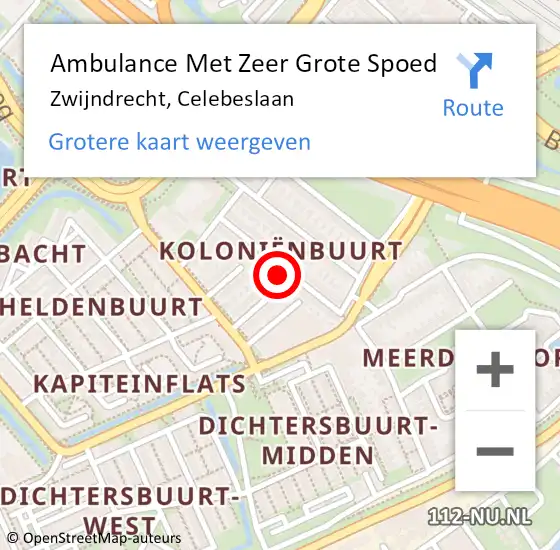 Locatie op kaart van de 112 melding: Ambulance Met Zeer Grote Spoed Naar Zwijndrecht, Celebeslaan op 10 april 2025 16:35