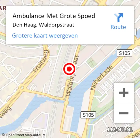 Locatie op kaart van de 112 melding: Ambulance Met Grote Spoed Naar Den Haag, Waldorpstraat op 10 april 2025 16:39