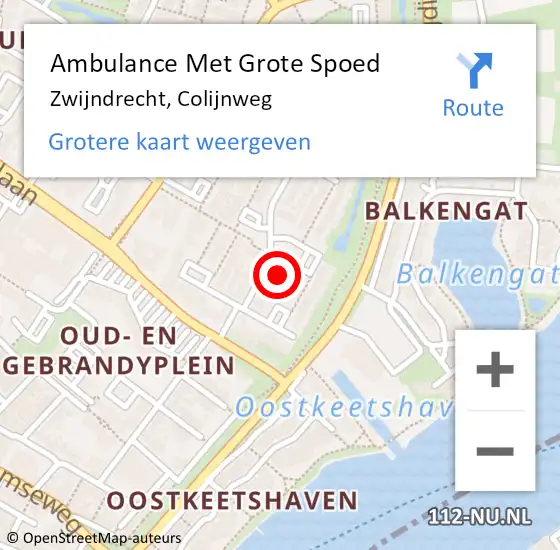 Locatie op kaart van de 112 melding: Ambulance Met Grote Spoed Naar Zwijndrecht, Colijnweg op 10 april 2025 18:09