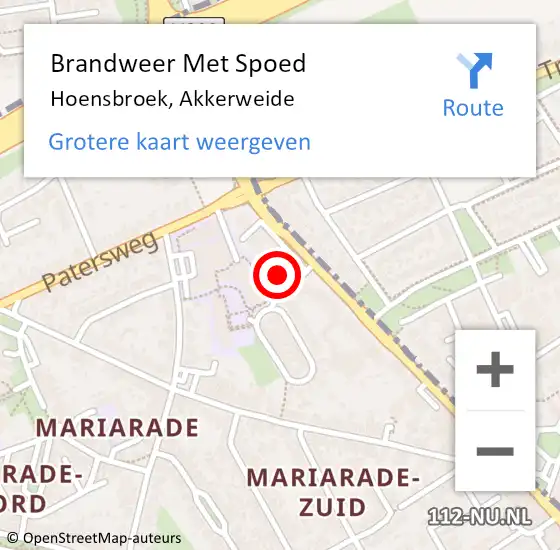 Locatie op kaart van de 112 melding: Brandweer Met Spoed Naar Hoensbroek, Akkerweide op 10 april 2025 18:17