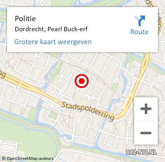 Locatie op kaart van de 112 melding: Politie Dordrecht, Pearl Buck-erf op 10 april 2025 20:35
