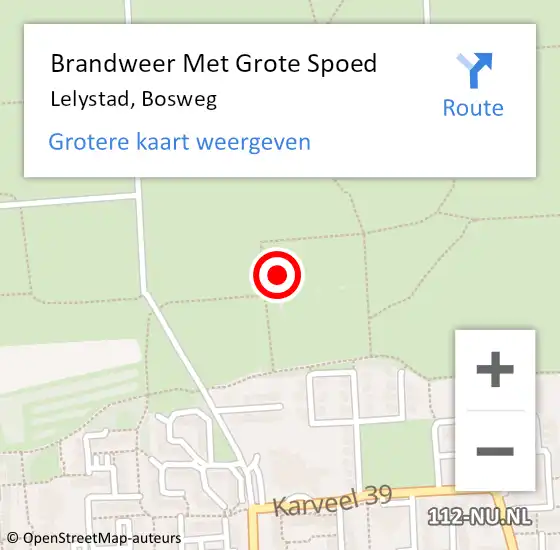 Locatie op kaart van de 112 melding: Brandweer Met Grote Spoed Naar Lelystad, Bosweg op 10 april 2025 20:42