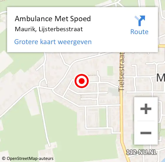 Locatie op kaart van de 112 melding: Ambulance Met Spoed Naar Maurik, Lijsterbesstraat op 13 november 2014 00:55