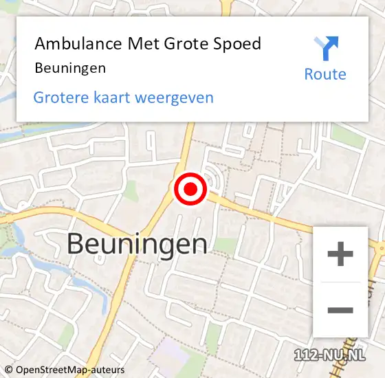Locatie op kaart van de 112 melding: Ambulance Met Grote Spoed Naar Beuningen op 11 april 2025 00:35