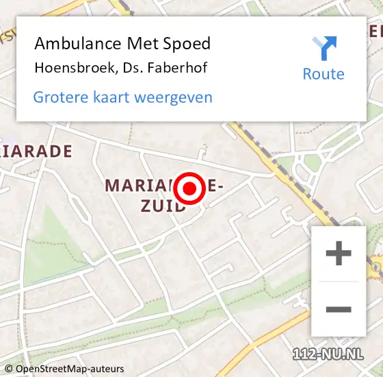 Locatie op kaart van de 112 melding: Ambulance Met Spoed Naar Hoensbroek, Ds. Faberhof op 13 november 2014 01:41