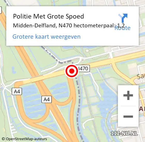 Locatie op kaart van de 112 melding: Politie Met Grote Spoed Naar Midden-Delfland, N470 hectometerpaal: 1,2 op 11 april 2025 08:01