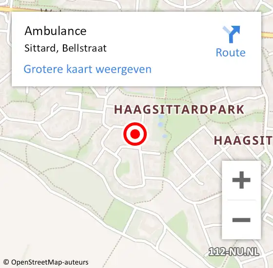 Locatie op kaart van de 112 melding: Ambulance Sittard, Bellstraat op 13 november 2014 03:45