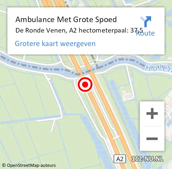 Locatie op kaart van de 112 melding: Ambulance Met Grote Spoed Naar De Ronde Venen, A2 hectometerpaal: 37,5 op 11 april 2025 10:56