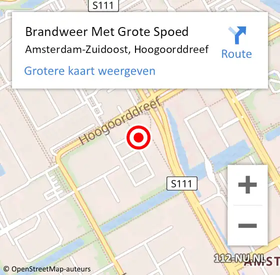 Locatie op kaart van de 112 melding: Brandweer Met Grote Spoed Naar Amsterdam, Hoogoorddreef op 11 april 2025 11:02