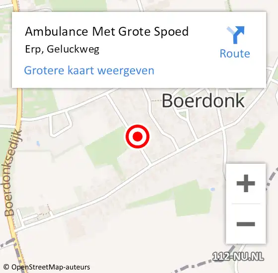 Locatie op kaart van de 112 melding: Ambulance Met Grote Spoed Naar Erp, Geluckweg op 13 november 2014 06:02