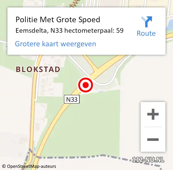 Locatie op kaart van de 112 melding: Politie Met Grote Spoed Naar Eemsdelta, N33 hectometerpaal: 59 op 11 april 2025 15:07